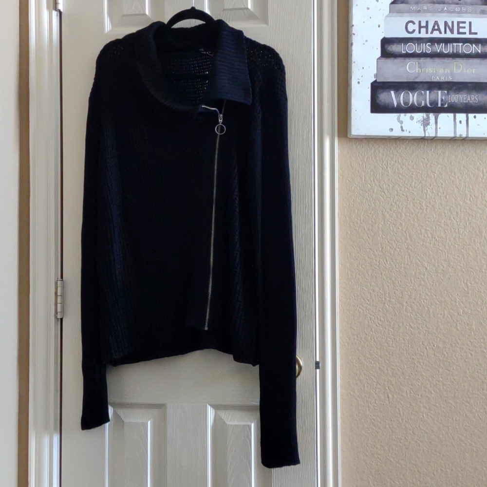 Poof Knit Asymmetrical Crop Moto Sweater Plus Size